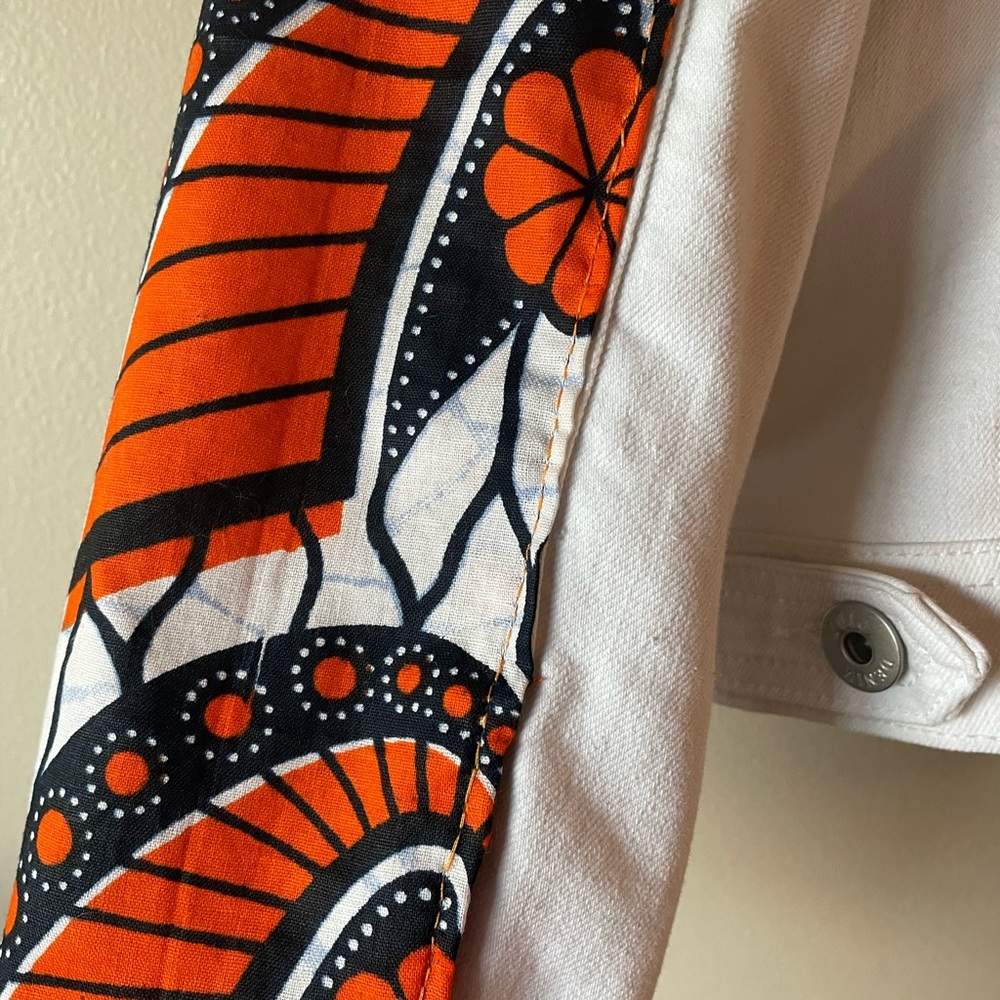 Handcrafted Jean Jacket With African Wax Fabric Panels - Picture 9 of 15